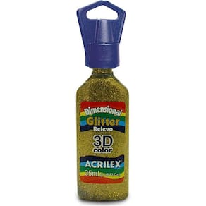Tinta Dim Relevo 3D Glitter 12212 35Ml Ouro 201 Acrilex