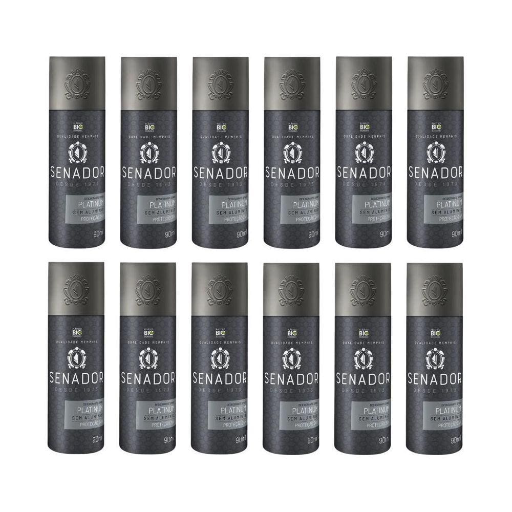 Desodorante Spray Senador Platinum 90Ml - Kit Com 12Un