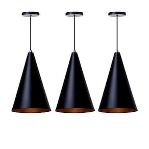 Kit 3 Lustre Pendente Cone M Preto Alumínio Decoração
