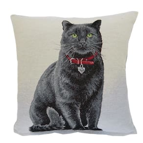 Capa De Almofada Gato Preto Em Gobelino Europeu - 45X45Cm