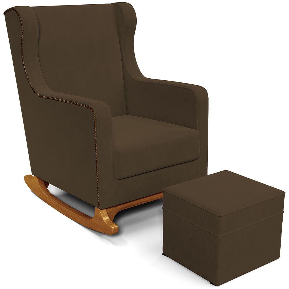 Poltrona de Amamentação com Balanço e Puff Mavie L02 Suede Marrom - Lyam Decor