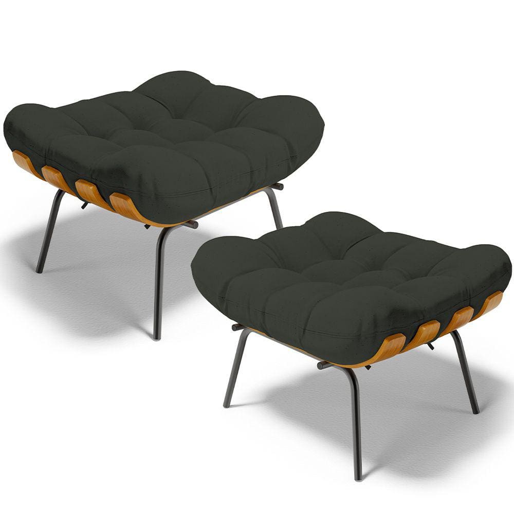 Kit 02 Puffs Decorativos Sala de Estar Costela L02 Linho Verde - Lyam Decor