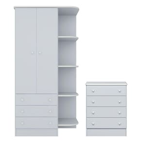 Quarto de Bebê Doce Sonho com Roupeiro 825 e Cômoda 777 Qmovi Cinza Acetinado