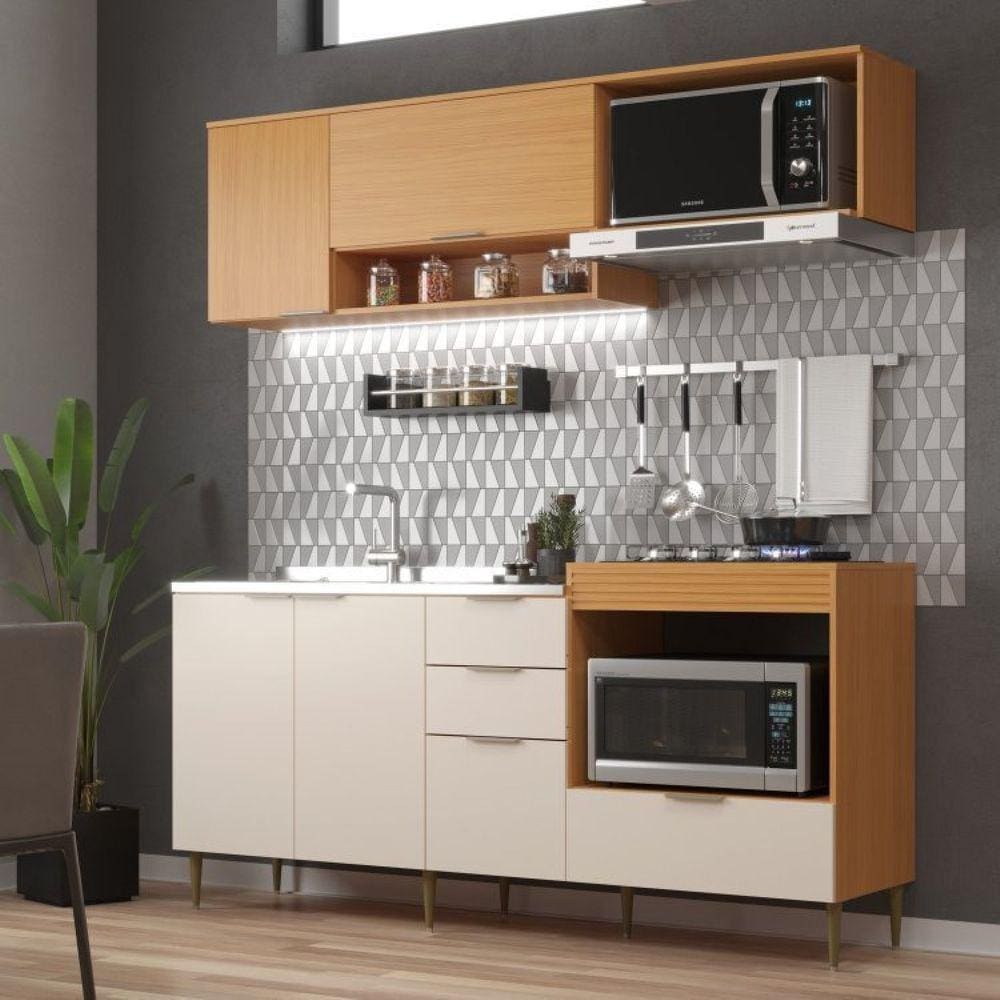 Cozinha Modulada 6 Portas e 2 Gavetas Alice Angelin Preiun/Off white