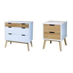 Cômoda e Mesa de Cabeceira Lara Parpinelli Branco/Pinus Cera