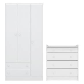Quarto de Bebê Doce Sonho com Roupeiro 2617 e Cômoda 2523 Qmovi Branco