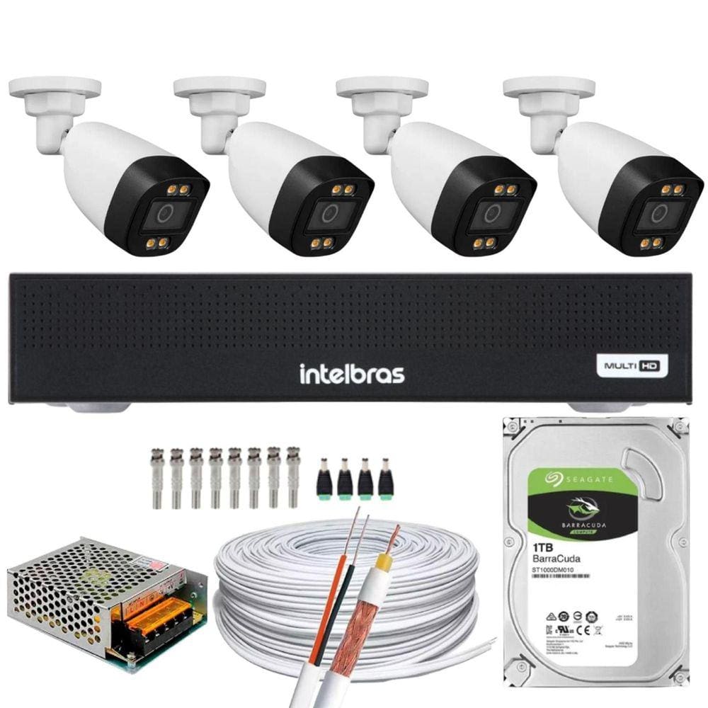 Kit 04 Cameras Full Color Colorida Noite e Dia DVR intelbras 1004C 4Ch C/HD 1TB