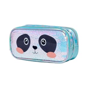 Estojo 2 Divisórias Pack Me Sweet Panda Paetê Verde Pacific
