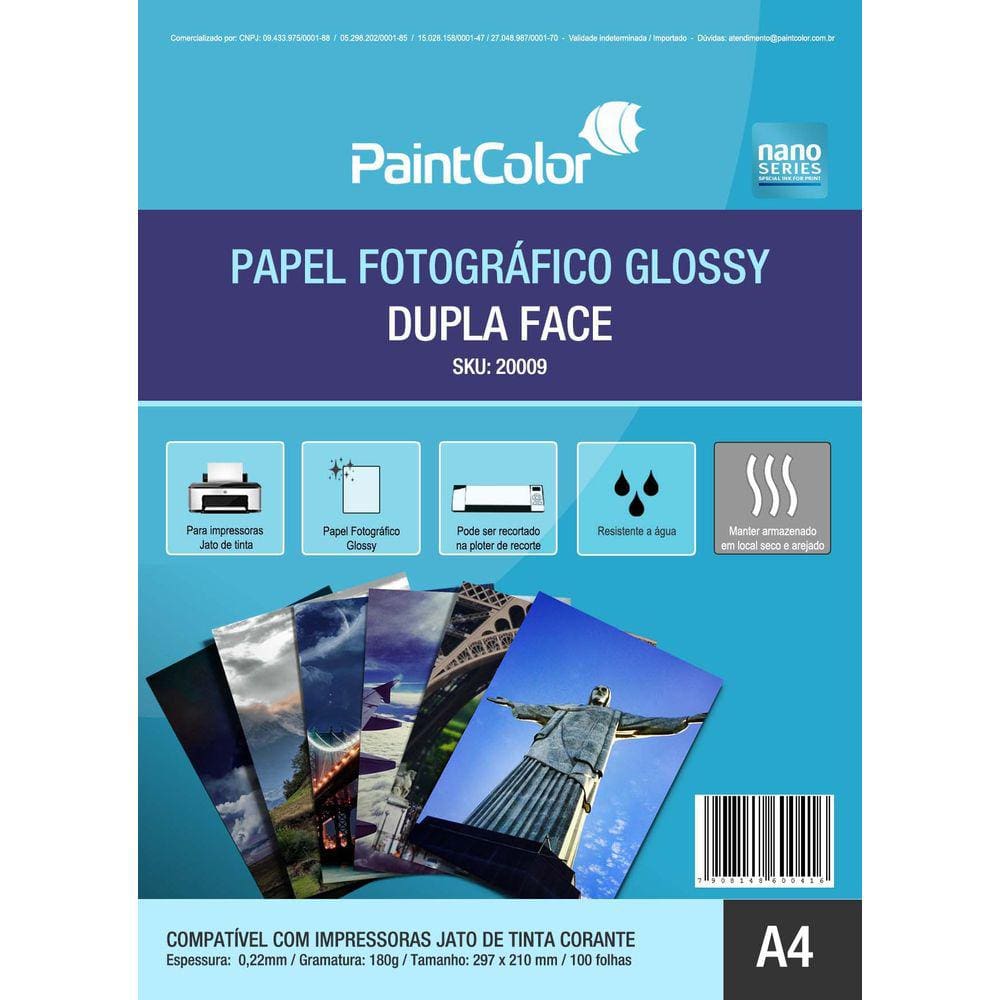 Papel Fotográfico Glossy Dupla Face A4 180g 100 Folhas