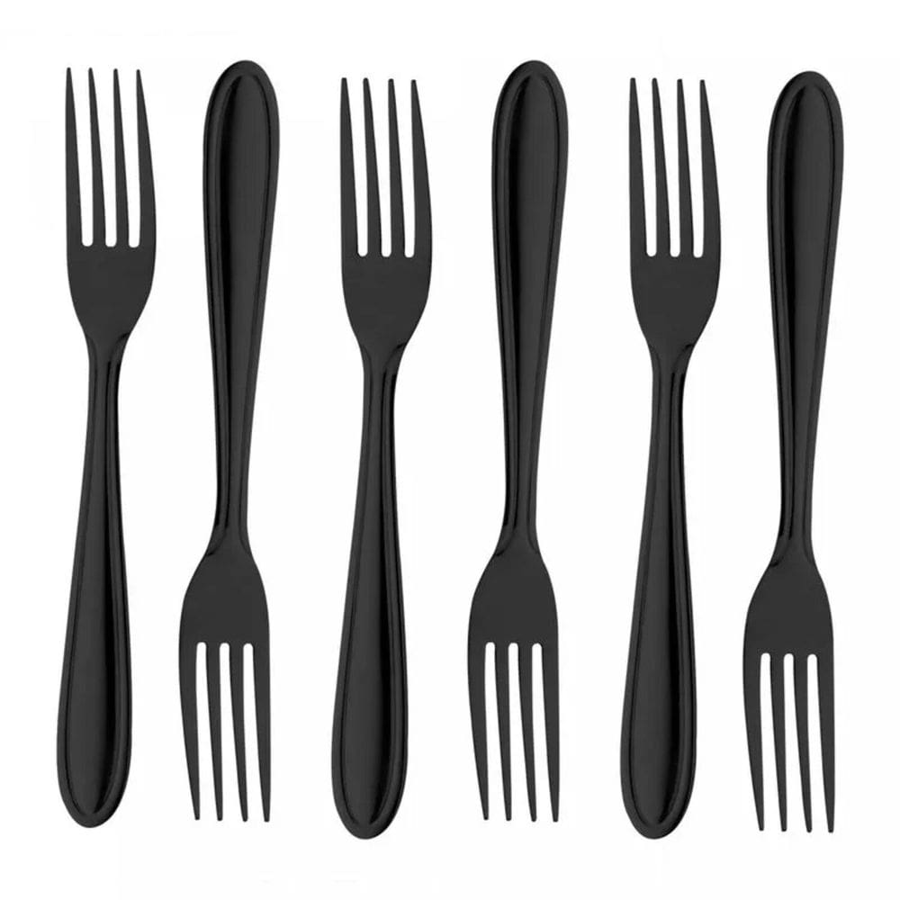 Conjunto 6 Garfos para Mesa de Inox Gastro Preto 19cm Lyor