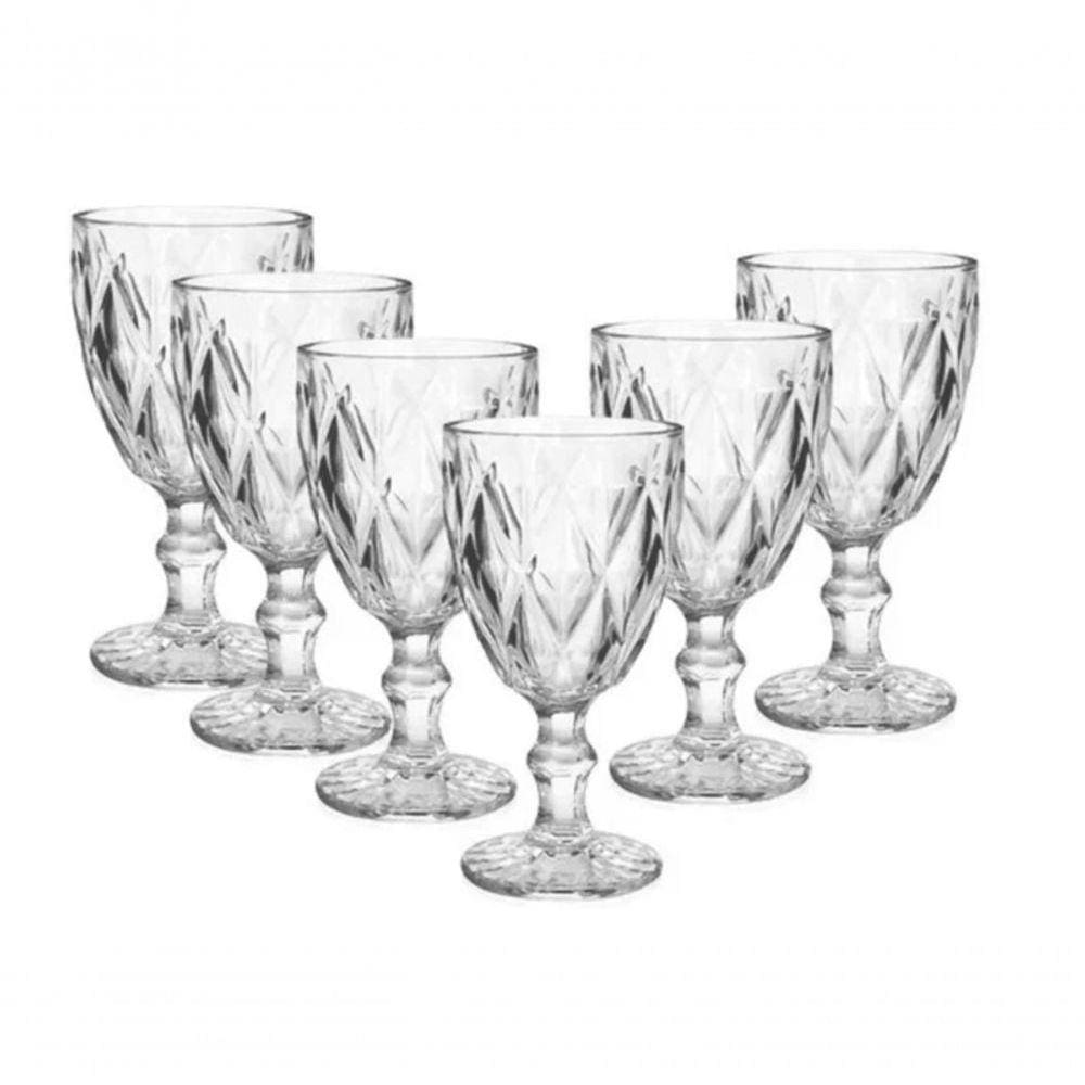 Jogo Taças Luxxor Vidro Cristal Diamante 6pcs 340ml Agua Vinho Suco Copo