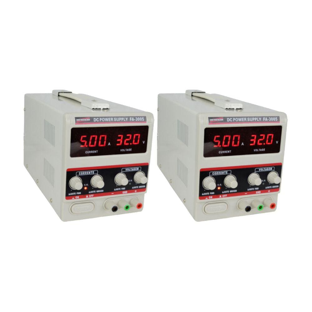 Kit 2 Fonte Alimentação Digital Tensão 32 Volts 1 Canal Corrente 5Am Laboratório Pesquisas Fa-3005 Portátil Instrutherm