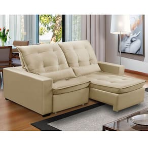 Sofa Retratil Reclinavel 2 Lugares 2,70m Atlantis Veludo Bege LansofBR