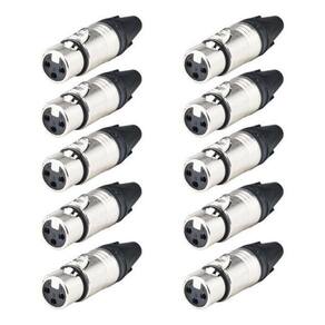 10 Plug Conector Xlr Fêmea Macho Linha Metal Lu71221 Luminos