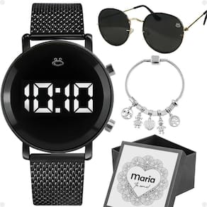 Relogio feminino aço digital + pulseira ajustavel casual moda silicone social personalize presente