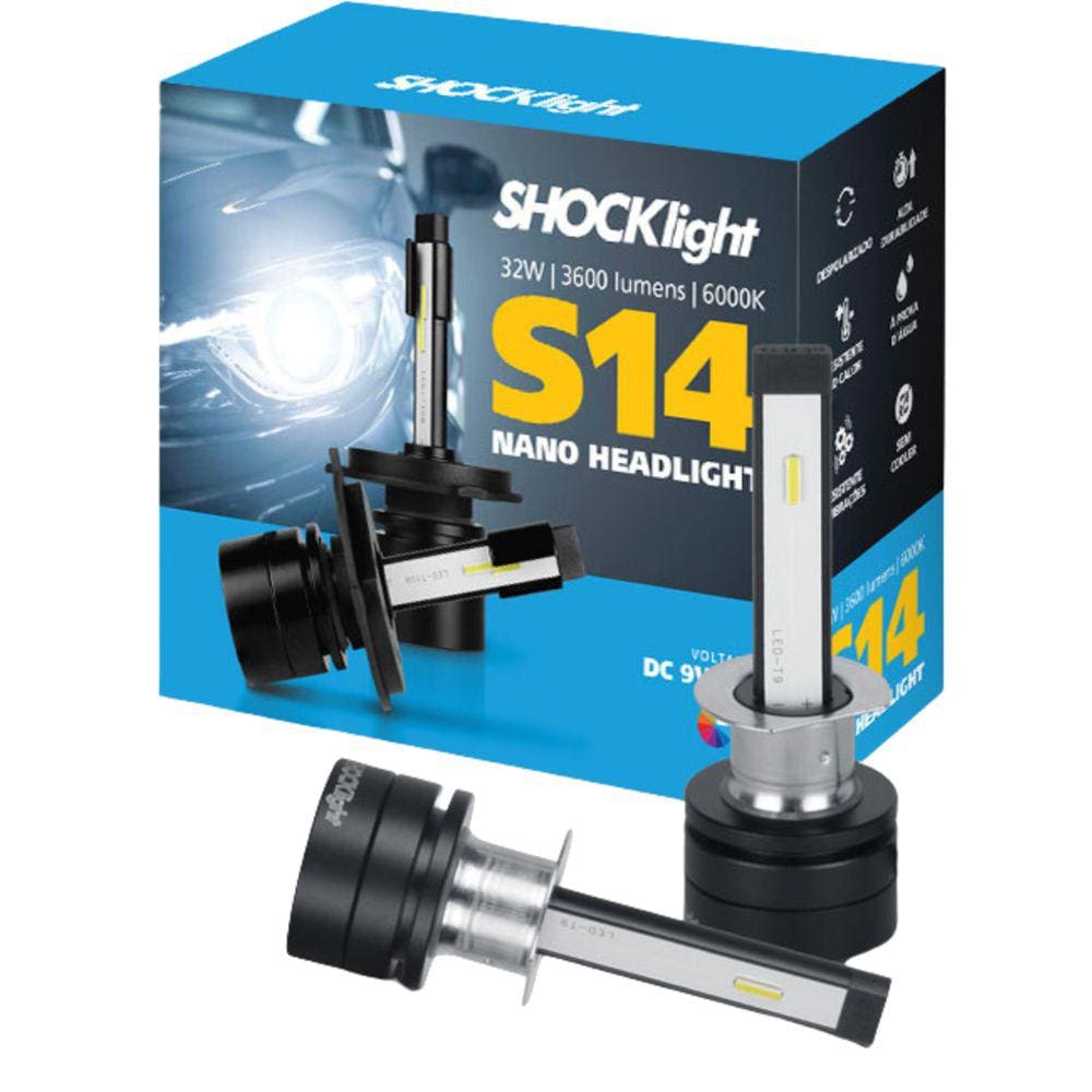 Par Lampada Headlight S14 Nano H1 6000k 3600 Lumens 32w 12v
