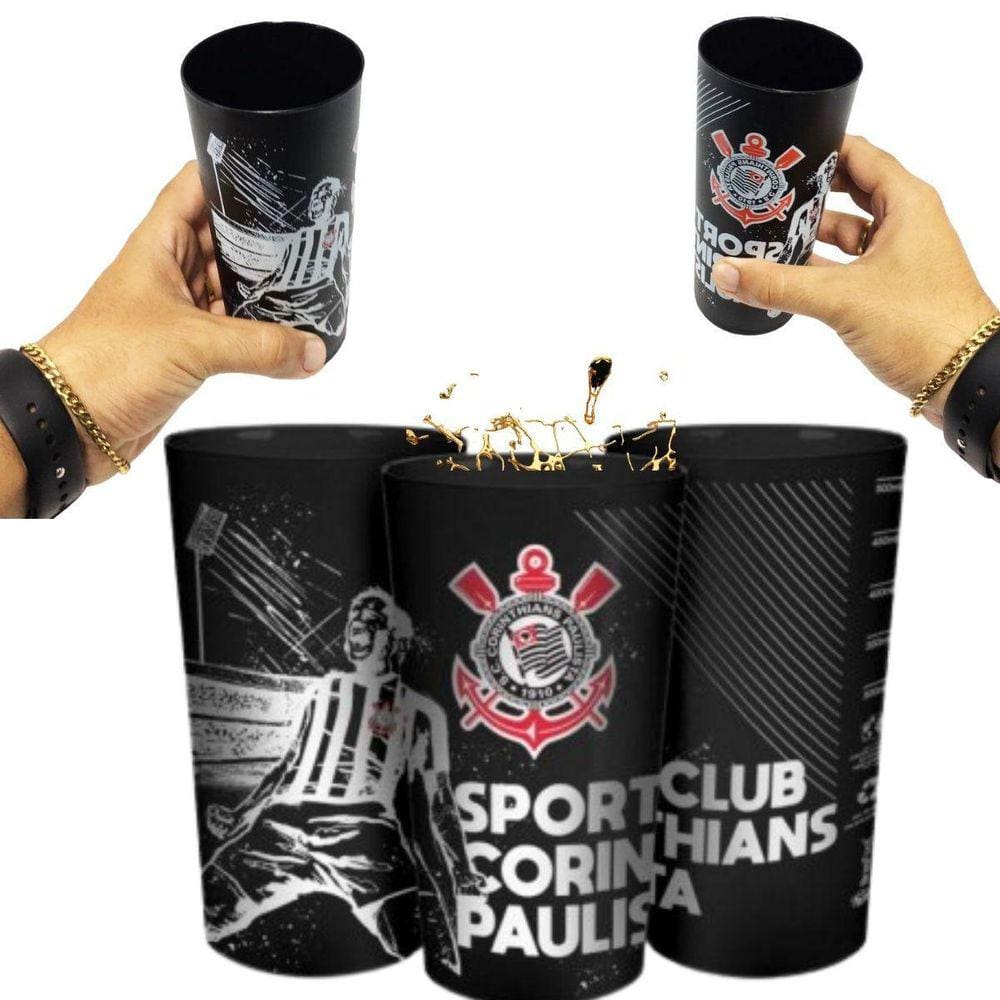Kit 2 Copos Plástico Premium Grande Sport Clube Corinthians