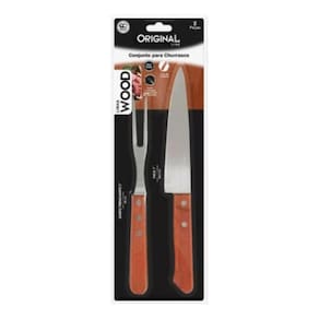 Conjunto Churrasco Kit Garfo Faca De Madeira  Line