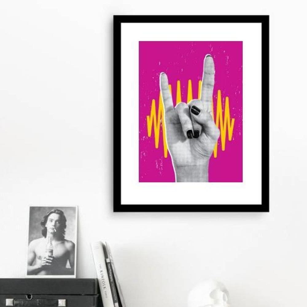 Quadro Mão Do Rock Rosa - 60X48Cm