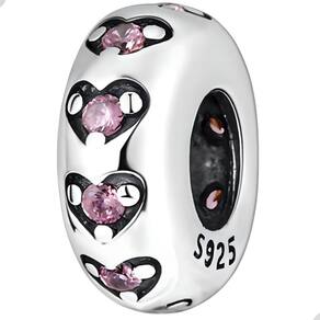Berloque Separador Zirconia Coração Rosa Prata 925