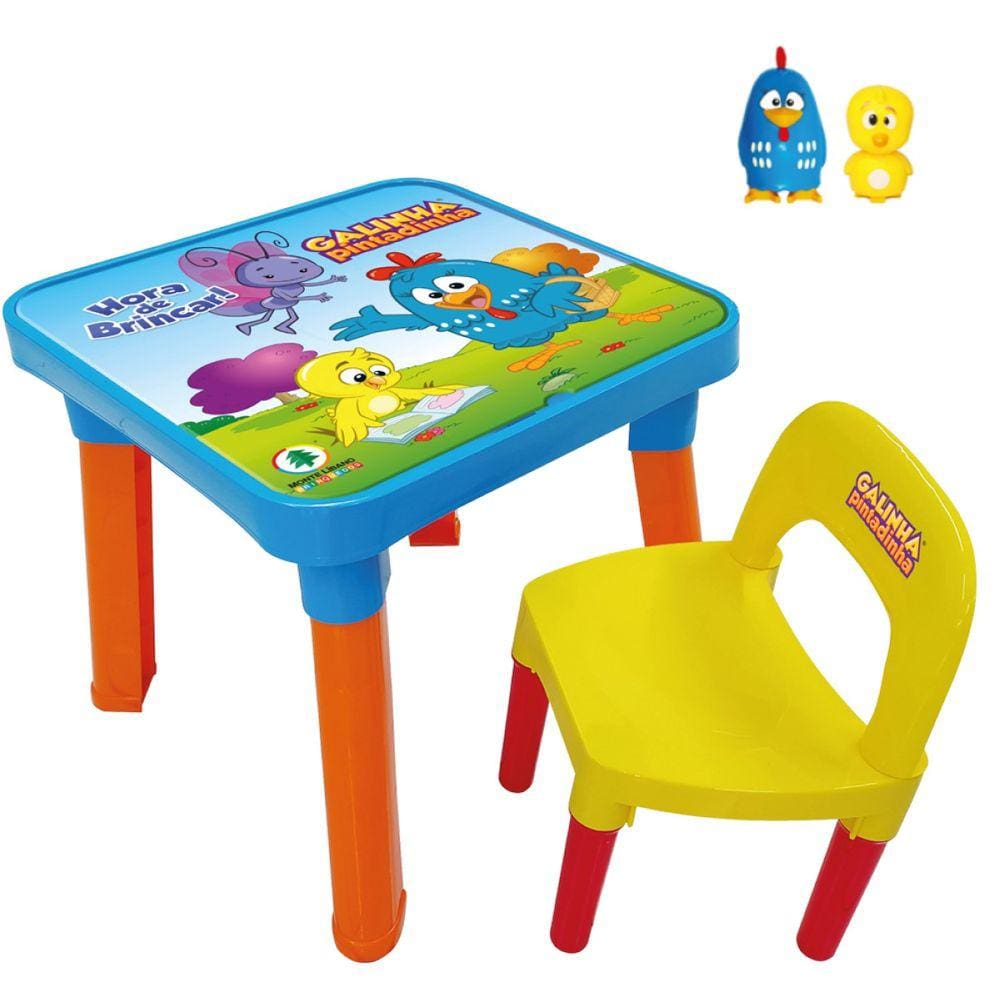 Mesinha Infantil Mesa Criança Menino Menina Cadeira + Boneco