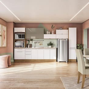 Cozinha Completa Suprema Freijó/Branco/Vidro Bronze 9 Peças