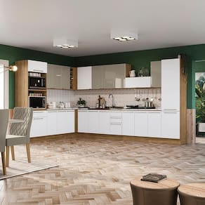 Cozinha Completa Suprema Freijó/Branco/Vidro Bronze 19 Peças