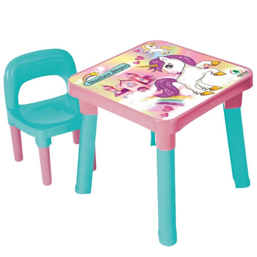 Mesinha Infantil Didática Mesa C/ Cadeira - Unicórnio Mágico