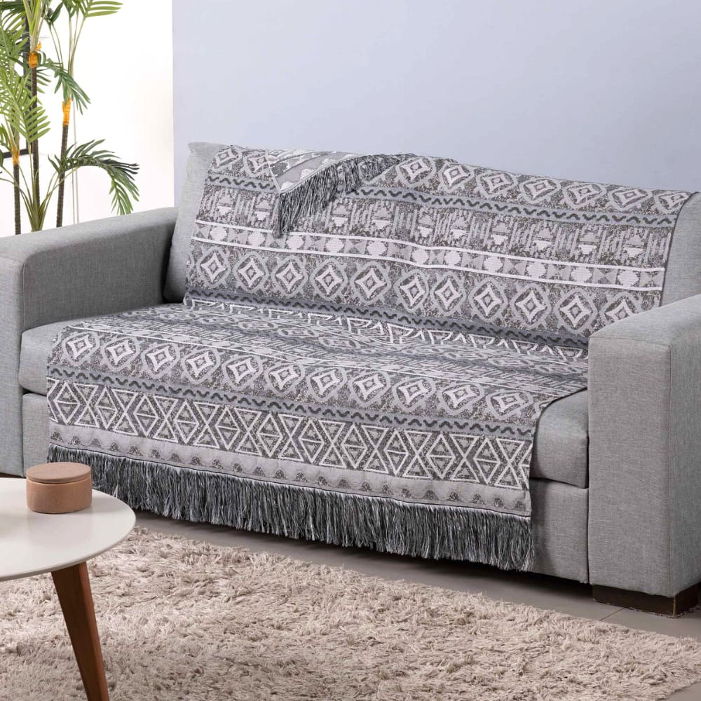 Xale para Sofá com Franja Luxor Dupla Face 2,10 x 1,35m Tecido Jacquard
