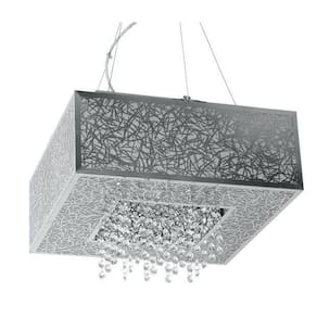 Pendente Lustre Apolo Inox Quadrado Cristal Led 60 X 60 Cm
