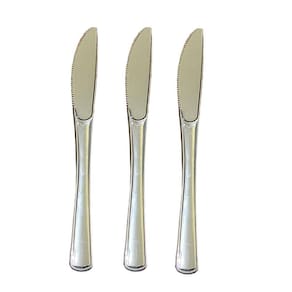 Kit 12 Un Facas Refeição Luxo Plástico Prata 19,5Cm Festa