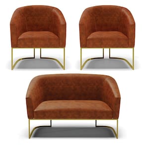 Sofá Namoradeira e 2 Poltronas Base Industrial Dourado Stella Corano D03 - D`Rossi