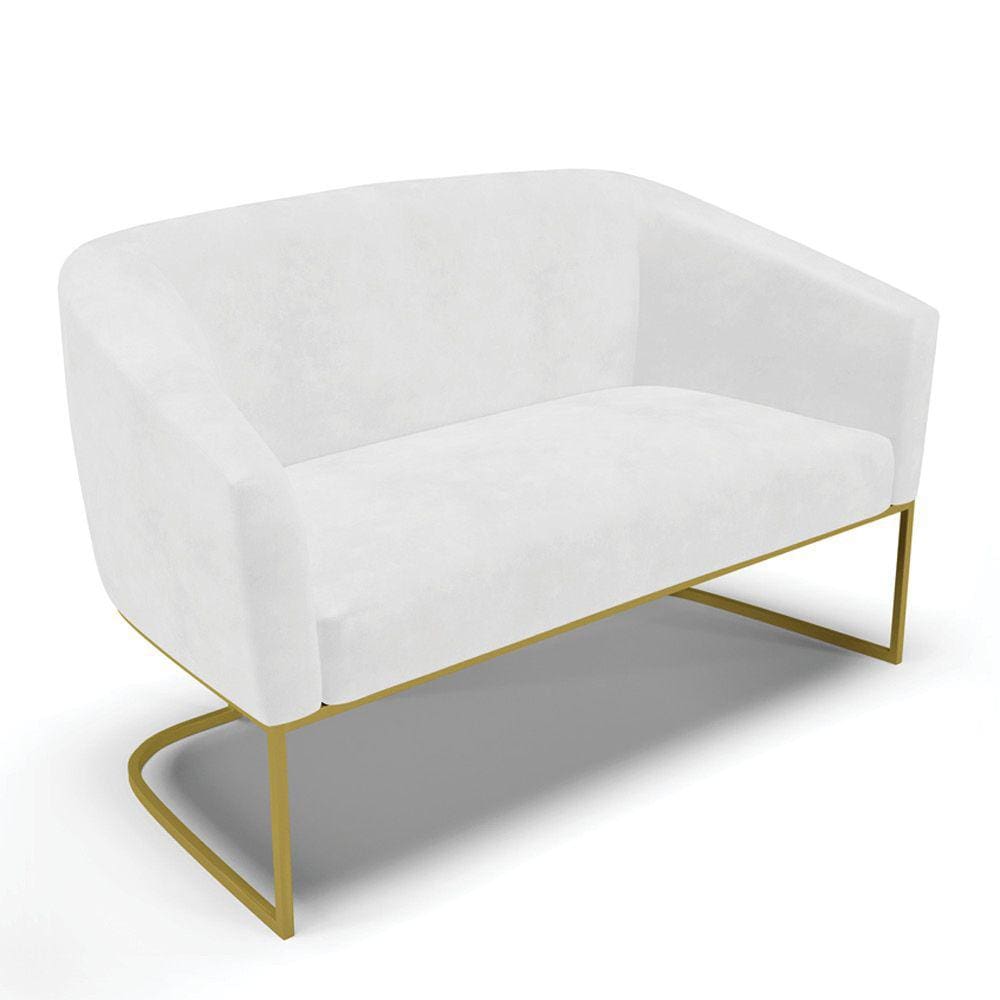 Sofá Namoradeira 2 Lugares Base Industrial Dourado Stella Corano Branco D03 - D`Rossi