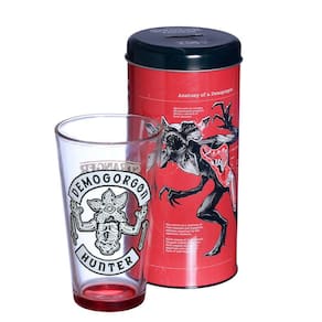 Stranger Things Kit Copo De Vidro 500ml + Cofre Metal Demogorgon Oficial Netflix