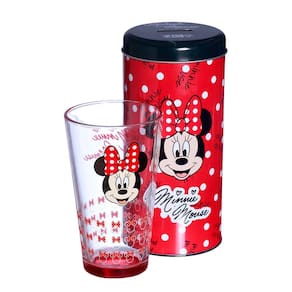 Minnie Mouse Kit Copo De Vidro 500ml + Cofre Metal Oficial Disney