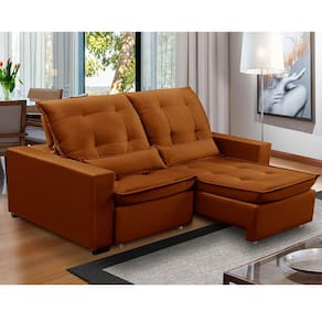 Sofa Retratil Reclinavel 2 Lugares 2,80m Atlantis Veludo Laranja LansofBR