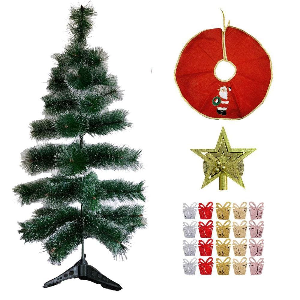 Kit Natalino Decoração Árvore Nevada Ponteira 20 Enfeites E