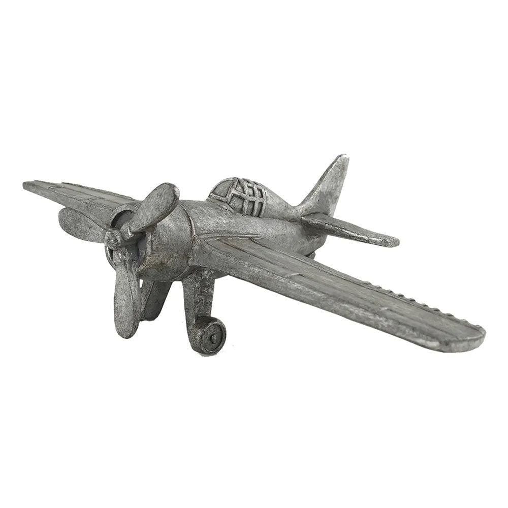 Escultura Decorativa Avião em Resina Prateado 30cm QC0623 BTC