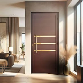Porta de Aluminio Lambril 210x90cm Frisada com Puxador Super Brimak Marrom Corten Dourado