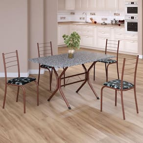 Conjunto Sala de Jantar Mesa Retangular 100x60cm Tampo Granito Ocre 4 Cadeiras Rio Preto Floral / Marrom
