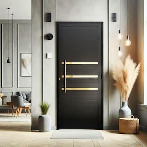 Porta de Aluminio Lambril 210x90cm Frisada com Puxador Super Brimak Preto Dourado