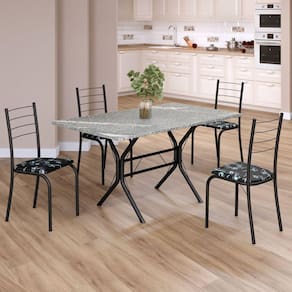 Conjunto Sala de Jantar Mesa Retangular 120x75cm Tampo Granito Topázio 4 Cadeiras Rio Preto Floral / Preto Fosco