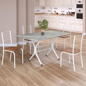 Conjunto Sala de Jantar Mesa Retangular 120x75cm Tampo Granito Topázio 4 Cadeiras Rio C. Marrom / Branco