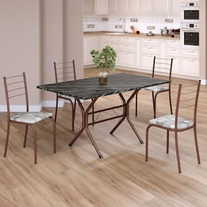 Conjunto Sala de Jantar Mesa Retangular 120x75cm Tampo Ardósia Indiana 4 Cadeiras Rio Paraopeba / Marrom