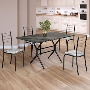 Conjunto Sala de Jantar Mesa Retangular 120x75cm Tampo Madeira Mdp Indiana 4 Cadeiras Rio Paraopeba/ Preto Fosco