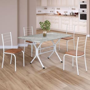 Conjunto Sala de Jantar Mesa Retangular 100x60cm Tampo Granito Topázio 4 Cadeiras Rio C. Marrom / Branco