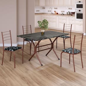 Conjunto Sala de Jantar Mesa Retangular 100x60cm Tampo Madeira Mdp Ardósia Indiana 4 Cadeiras Rio Preto Floral / Marrom