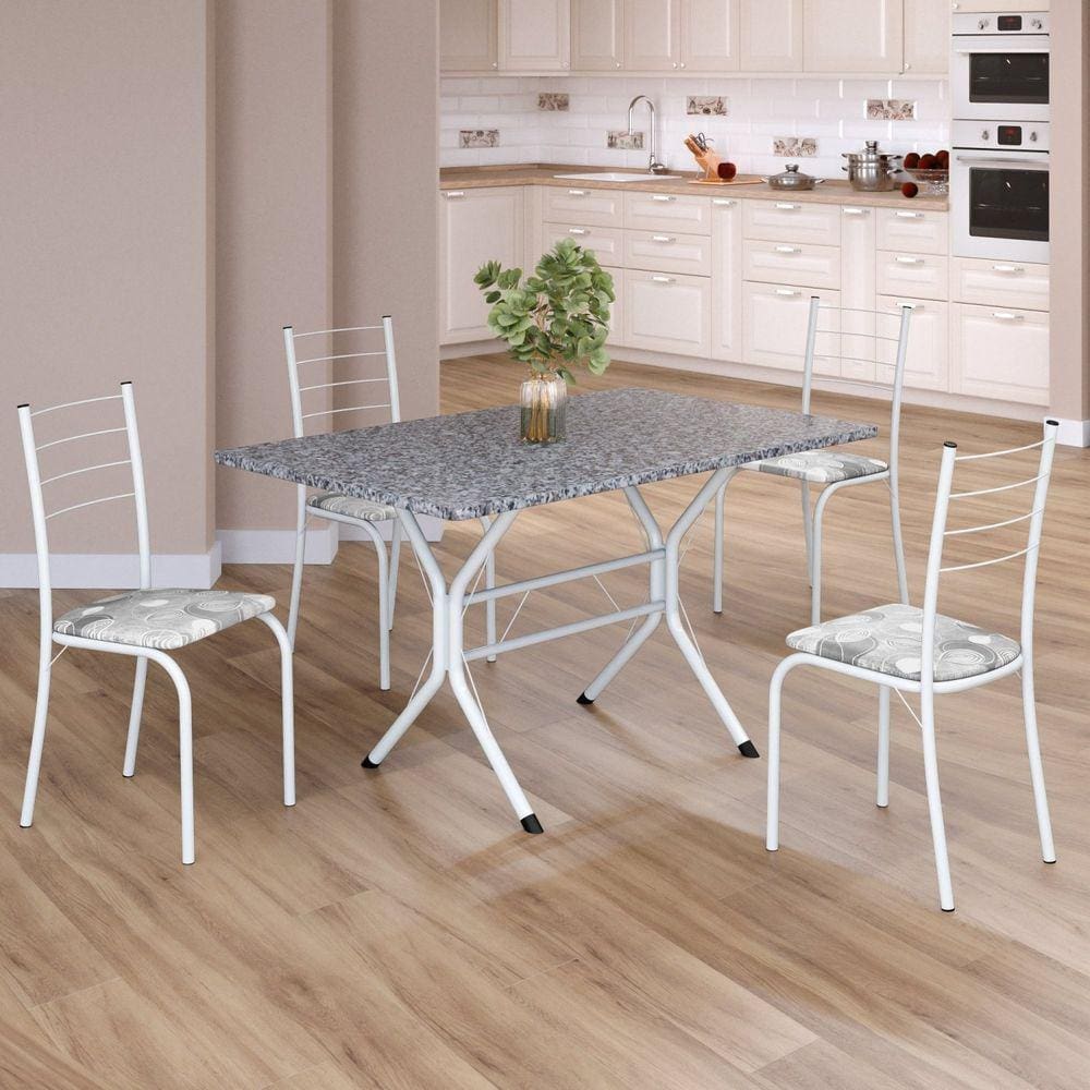 Conjunto Sala de Jantar Mesa Retangular 100x60cm Tampo Granito Ocre 4 Cadeiras Rio Paraopeba / Branco