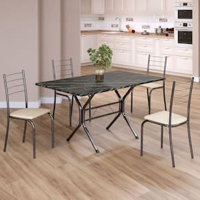 Conjunto Sala de Jantar Mesa Retangular 120x75cm Tampo Madeira Mdp Indiana 4 Cadeiras Rio Creme / Mart Prata