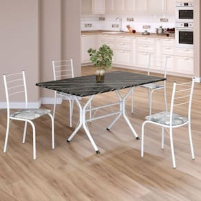 Conjunto Sala de Jantar Mesa Retangular 120x75cm Tampo Madeira Mdp Indiana 4 Cadeiras Rio Paraopeba / Branco